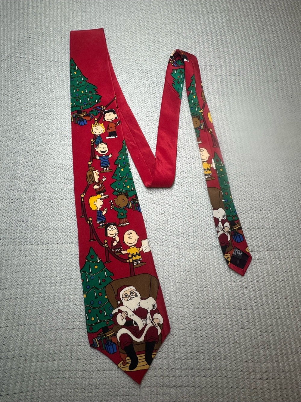 Peanuts Red Holiday Tie with Santa and Iconic Characters